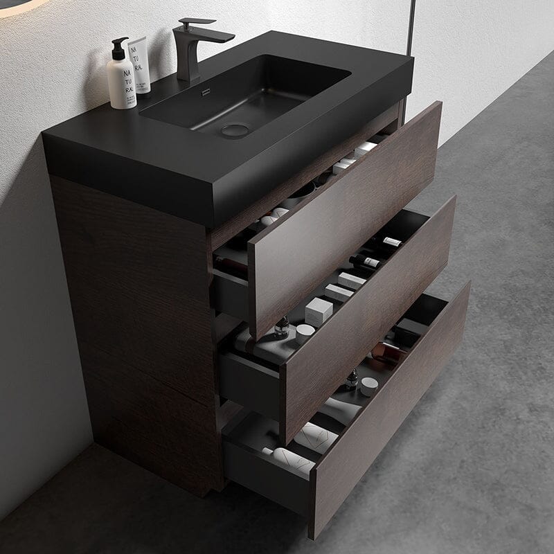 36 Inch Bathroom Vanity with Sink Floor Mounted Floating One-Piece Sink Cabinet