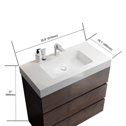 36 Inch Bathroom Vanity with Sink Floor Mounted Floating One-Piece Sink Cabinet