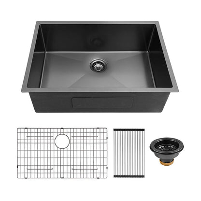 30" x 21" Undermount Kitchen Sink 16 Gauge Stainless Steel Single Bowl with Bottom Grid, Roll-up Rack, Drainer