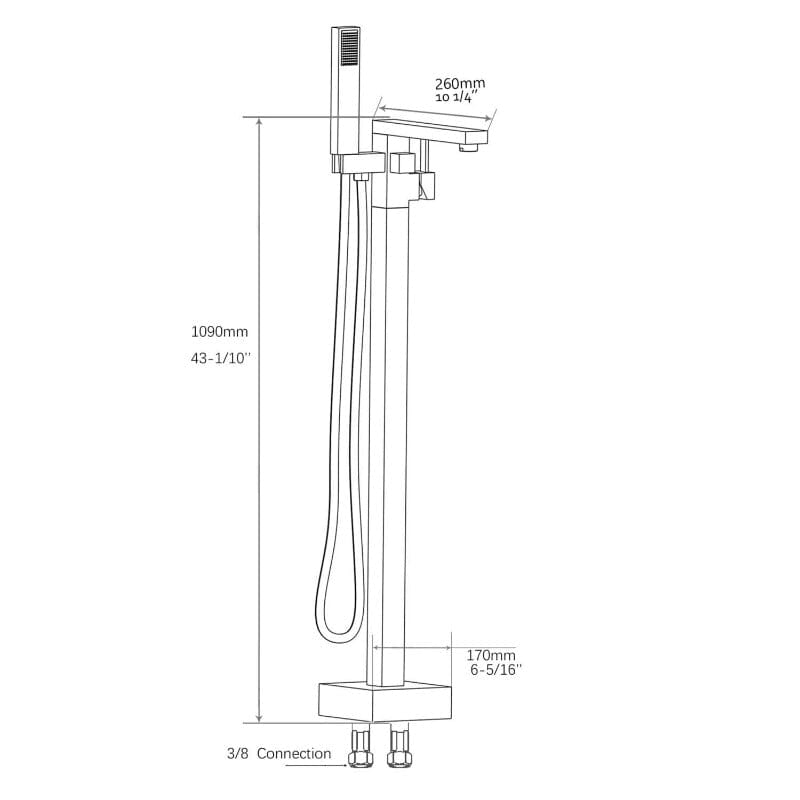 33'' Silver Independent Freestanding Tub Filler Faucet Square Shower Head