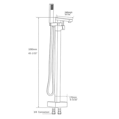 33'' Silver Independent Freestanding Tub Filler Faucet Square Shower Head