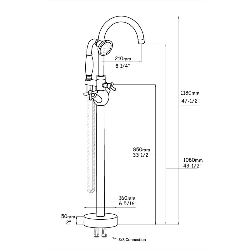 36'' Matte Black Independent Freestanding Tub Filler Faucet Round Shower Head