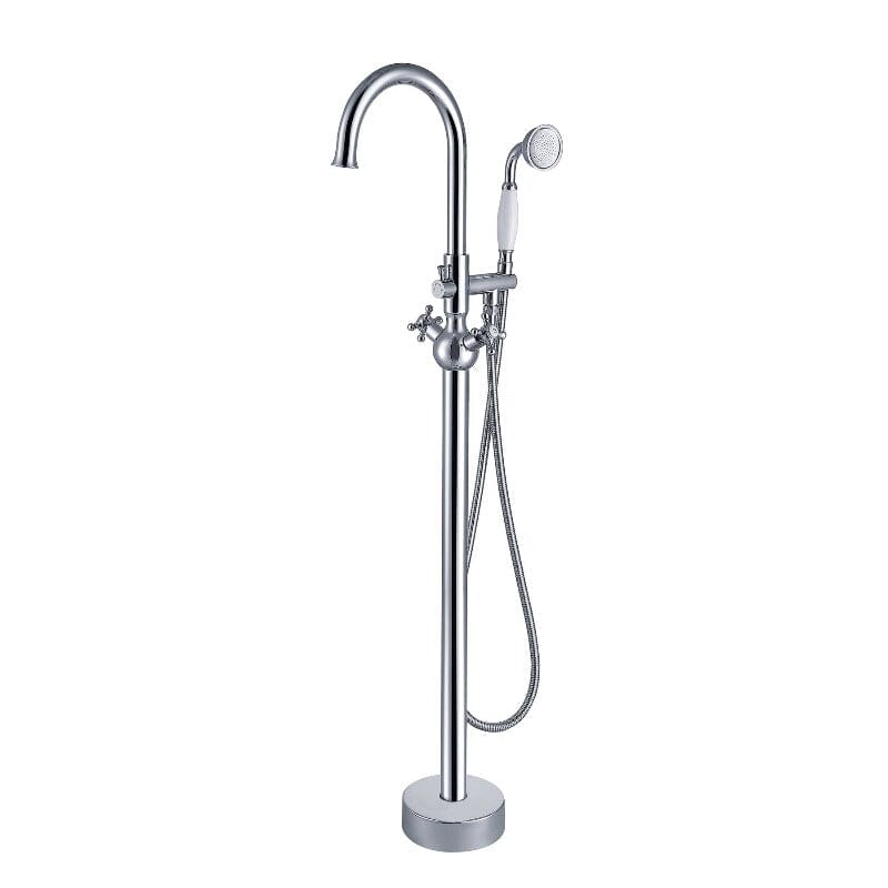 36'' Matte Black Independent Freestanding Tub Filler Faucet Round Shower Head