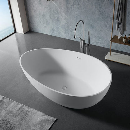 63'' Solid Surface Stone Resin Freestanding Soaking Bathtub Wave-shaped