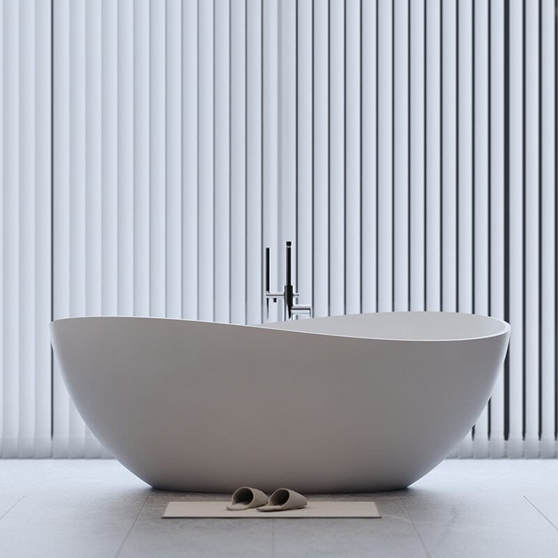 63'' Solid Surface Stone Resin Freestanding Soaking Bathtub Wave-shaped