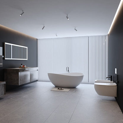 63'' Solid Surface Stone Resin Freestanding Soaking Bathtub Wave-shaped