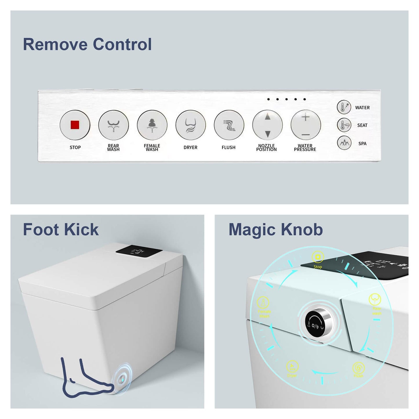 Smart Square One-Piece Floor Toilet with Remote Control and Automatic Cover