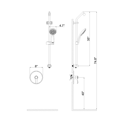 Full Slide Bar Multi Function 4.7'' Massage Shower Head with Valve