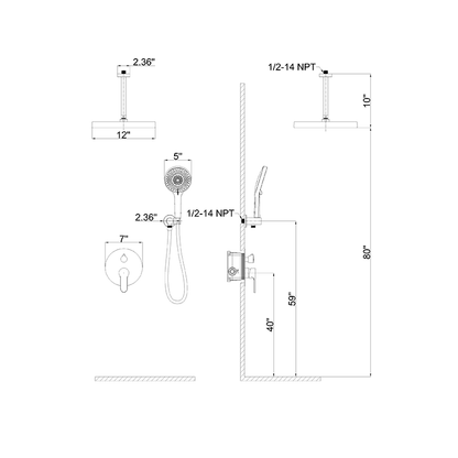 12" Ceiling Mount Round Shower Set with Head Shower & Hand Shower Combo Set