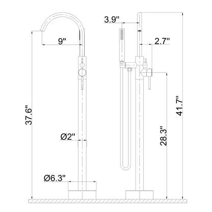 Freestanding Tub Filler Floor Mount Bathtub Faucet with Handheld Shower Chrome