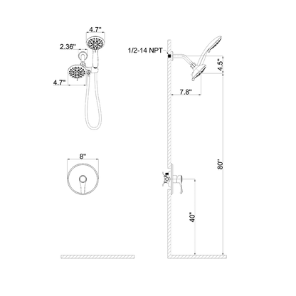 6 Spray Mode Dual Rain & Handheld Shower Heads Combo with Hose