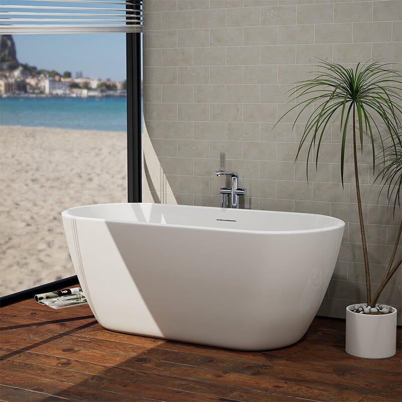 59'' Acrylic Freestanding Flatbottom Bathtub Seamless Soaking Stand Alone Tub