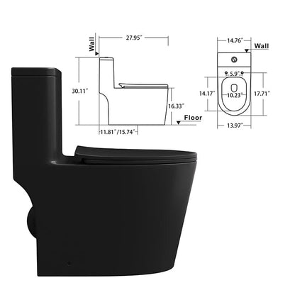 One-Piece Floor Mount Toilet 1.1GPF/1.6 GPF Siphon Jet Dual Flushing with Toilet Seat