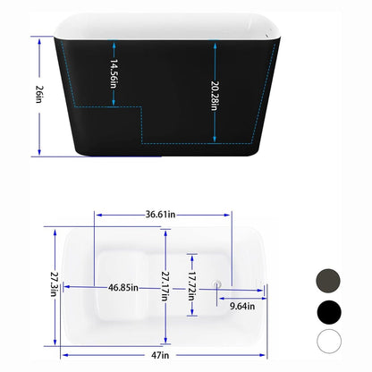 47'' Acrylic Rectangle Freestanding Built-in Seat Japanese Soaking Bathtub