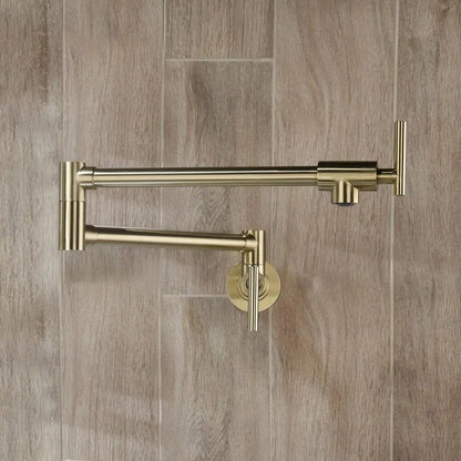 Wall Mount 24'' Brushed Gold Pot Filler Kitchen Faucet Double-Handle