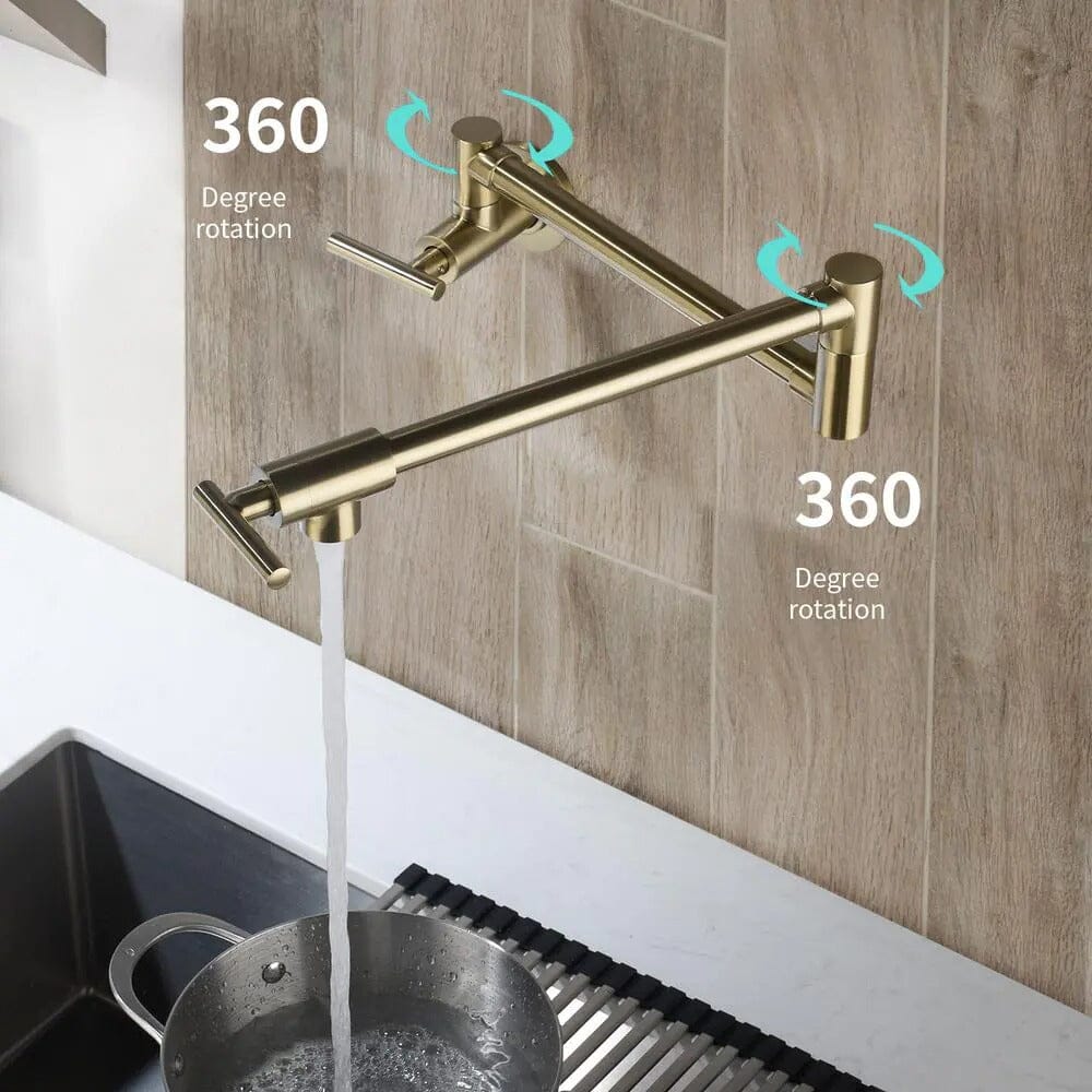 Wall Mount 24'' Brushed Gold Pot Filler Kitchen Faucet Double-Handle