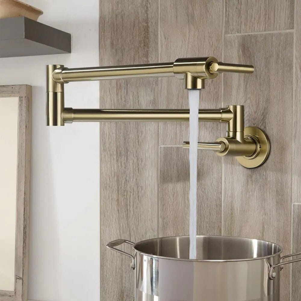 Wall Mount 24'' Brushed Gold Pot Filler Kitchen Faucet Double-Handle