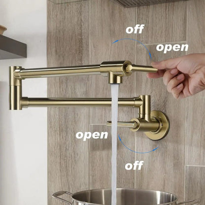 Wall Mount 24'' Brushed Gold Pot Filler Kitchen Faucet Double-Handle