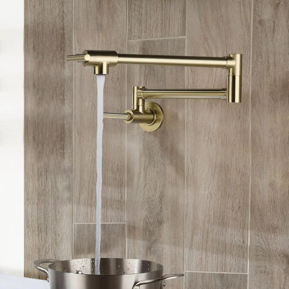 Wall Mount 24'' Brushed Gold Pot Filler Kitchen Faucet Double-Handle