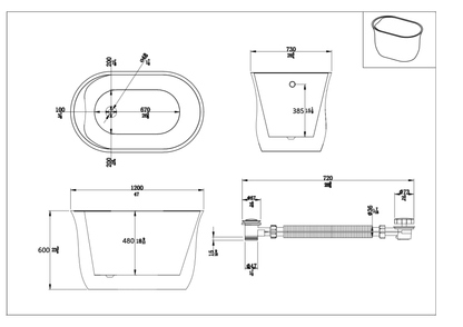 47'' Acrylic Flatbottom Modern Oval Small Freestanding Bathtub in Glossy White