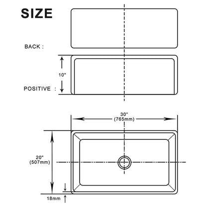 30'' Ceramic Kitchen Sink Farmhouse Reversible Single Bowl Sink with Bottom Grid and Strainer