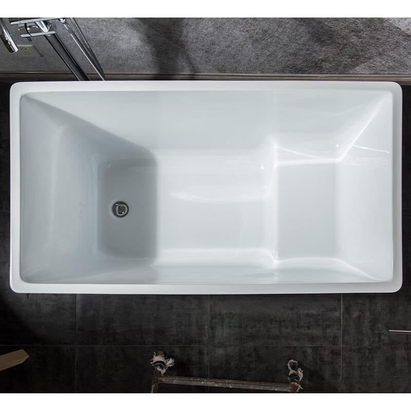 47'' Acrylic Modern White Rectangular Small Freestanding Soaking Bathtub Built-in Seat