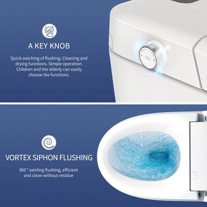 Multifunction U-Shaped Smart Toilet Automatic Flush with Remote Control/Foot Sensor/Night Light