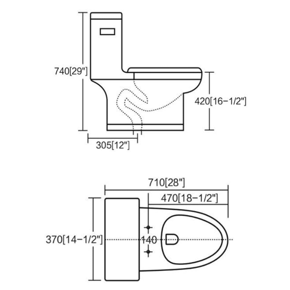 1.28 GPM (Water Efficient) One-Piece ADA Elongated  Toilet, Soft Close Seat Included (cUPC Approved) - 28"x 14.5"x 29"