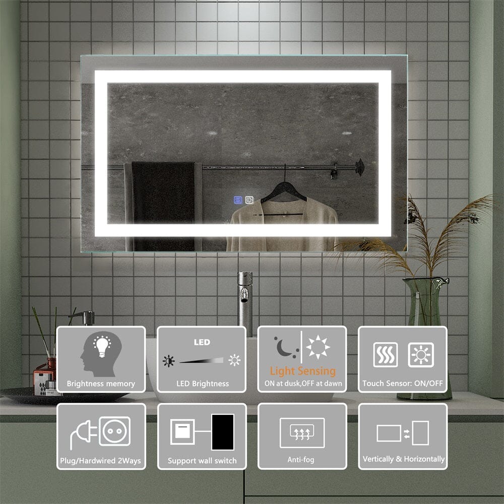 40 x 24 Inch LED Bathroom Mirror with Night light Anti Fog, Dimmable, Touch Button