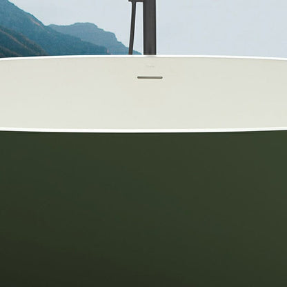 65'' Solid Surface Stone Resin Oval-shaped Freestanding Soaking Bathtub with Overflow