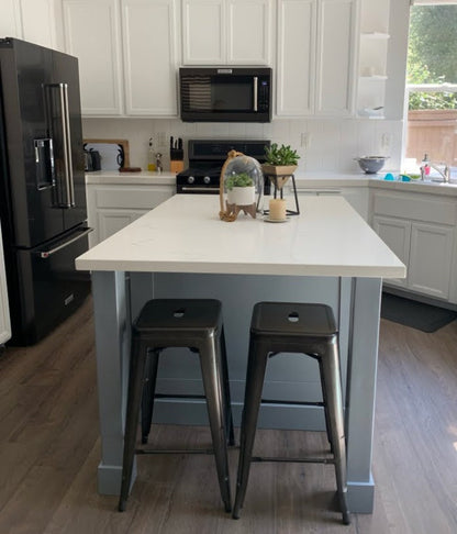 64" Gray color kitchen island with white quartz counter top (Custom welcome)