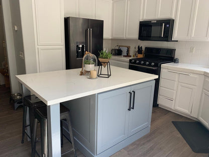 64" Gray color kitchen island with white quartz counter top (Custom welcome)