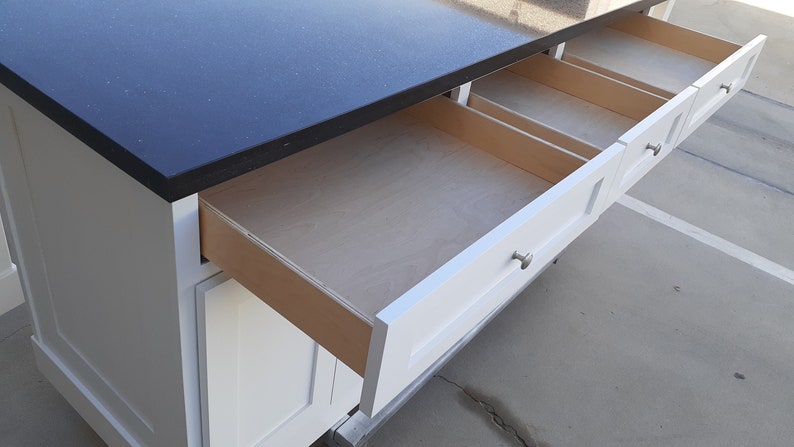 7ft White color Kitchen island with black quartz top (Available Custom)