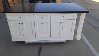 7ft White color Kitchen island with black quartz top (Available Custom)