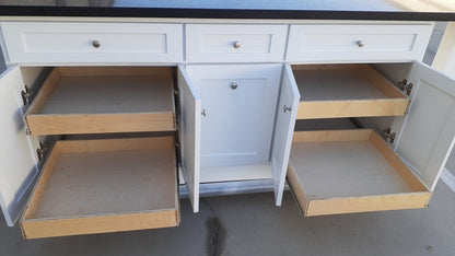 7ft White color Kitchen island with black quartz top (Available Custom)