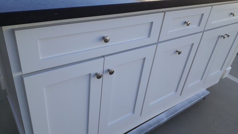 7ft White color Kitchen island with black quartz top (Available Custom)