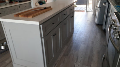 7ft kitchen island with quartz top. Custom welcome