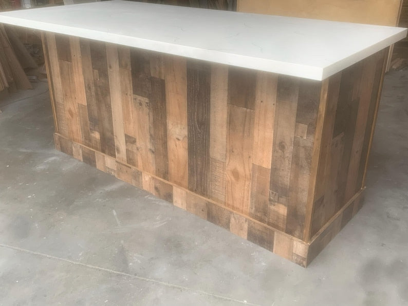 6ft rustic kitchen island with quartz top