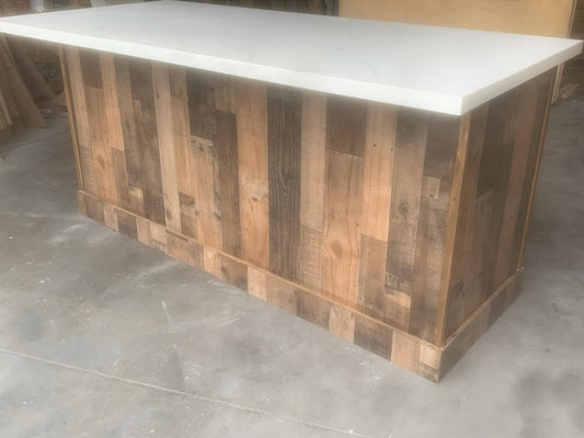 6ft rustic kitchen island with quartz top