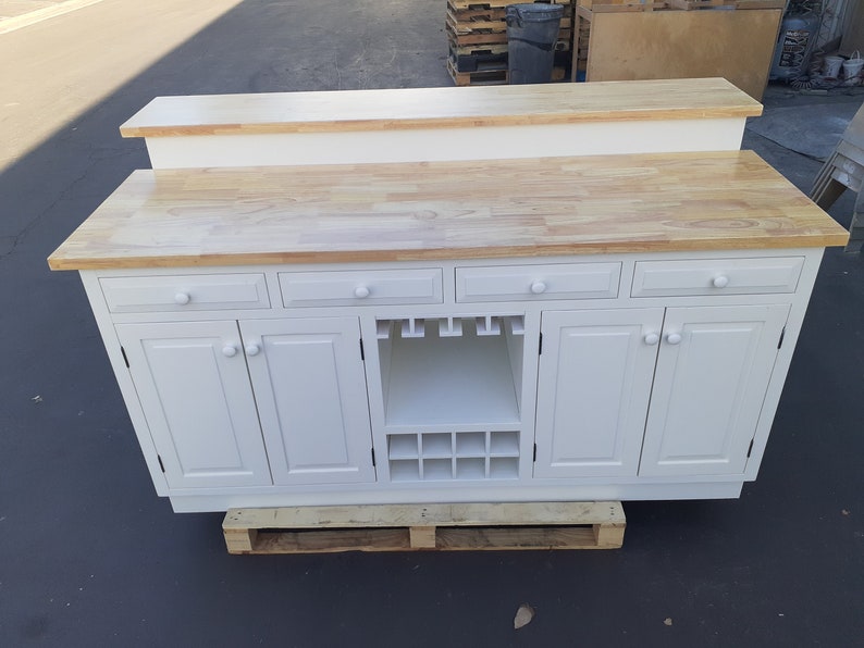 White kitchen island with wine rack ship 3 days