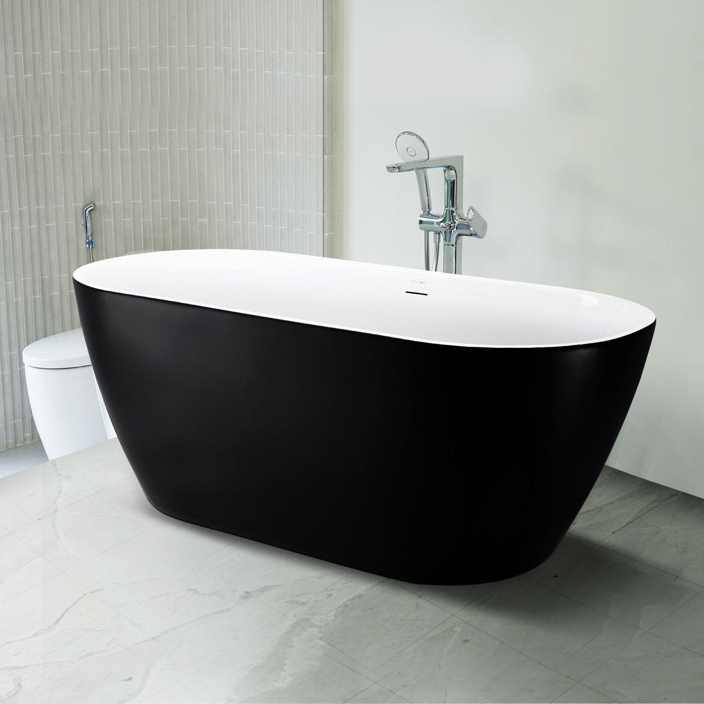 59'' Acrylic Freestanding Flatbottom Bathtub Seamless Soaking Stand Alone Tub