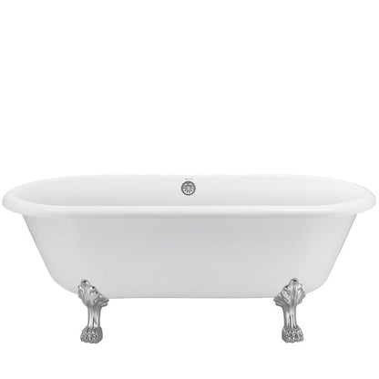 67'' Acrylic Double-Slipper Clawfoot Bathtub Freestanding Soaking Tub with Drain