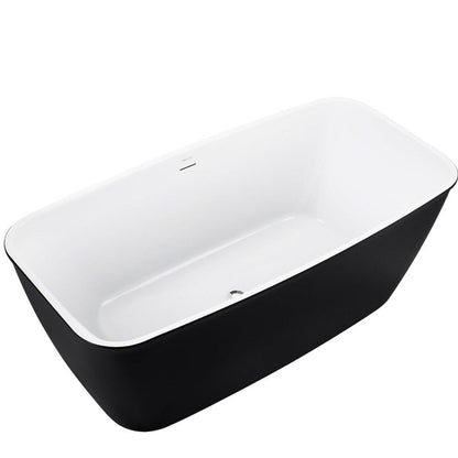 59'' Acrylic Flatbottom Tub Rectangular Center Drain Freestanding Soaking Bathtub