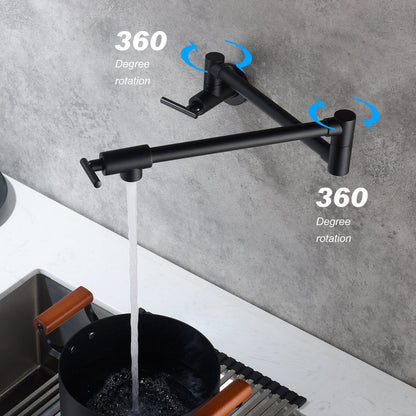 Wall Mount 24'' Matte Black Pot Filler Kitchen Faucet Double-Handle