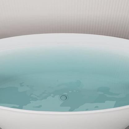 59'' Acrylic Flatbottom Double Slipper Oval Bathtub with Polished Chrome Drain Freestanding Soaking Tub in Glossy White