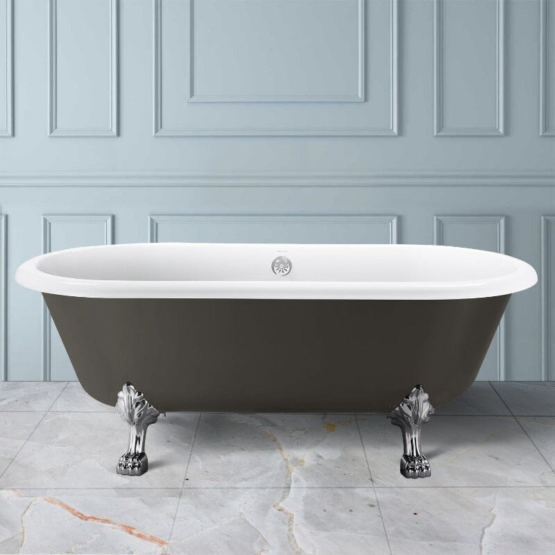 67'' Acrylic Double-Slipper Clawfoot Bathtub Freestanding Soaking Tub with Drain