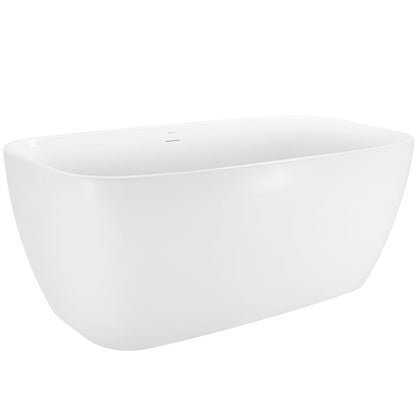 59'' Acrylic Flatbottom Modern Freestanding Soaking Bathtub in Glossy White