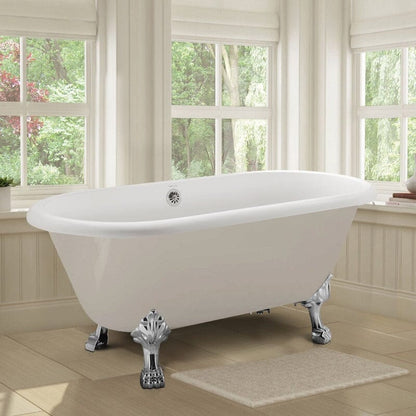 59'' Acrylic Double-Slipper Clawfoot Bathtub Freestanding Soaking Tub with Drain