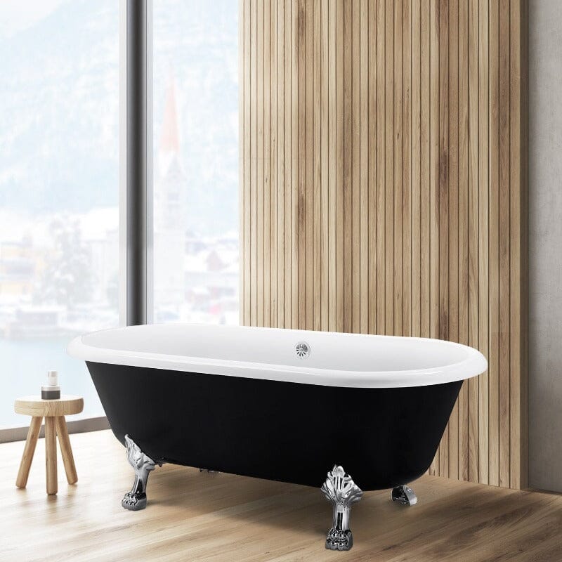 67'' Acrylic Double-Slipper Clawfoot Bathtub Freestanding Soaking Tub with Drain