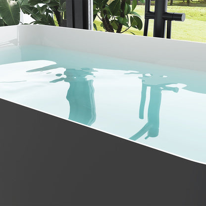 47'' Acrylic Freestanding Japanese Soaking Bathtub with Built-in Seat Gray